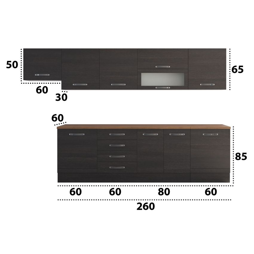 Bucatarie Alfa 320, wenge, blat termic nuc, corp hota