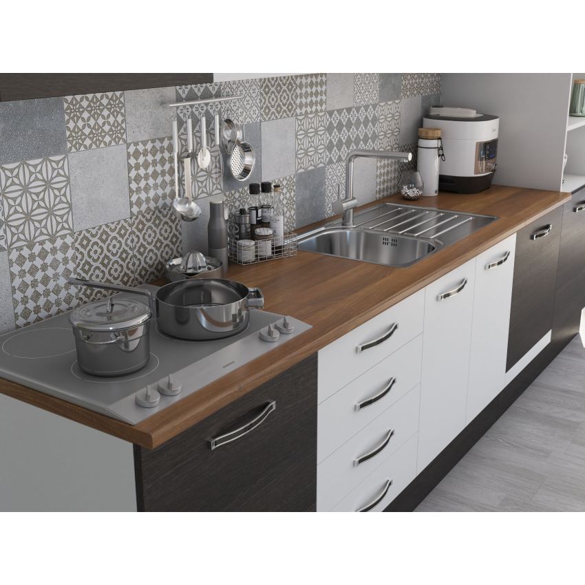 Bucatarie Alfa 320, alb/wenge, blat termic nuc, corp pentru cuptor incorporabil
