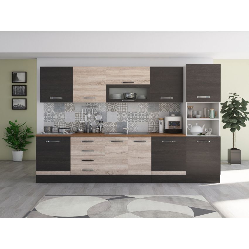 Bucatarie Alfa 320, wenge/sonoma, blat termic nuc, corp pentru cuptor incorporabil
