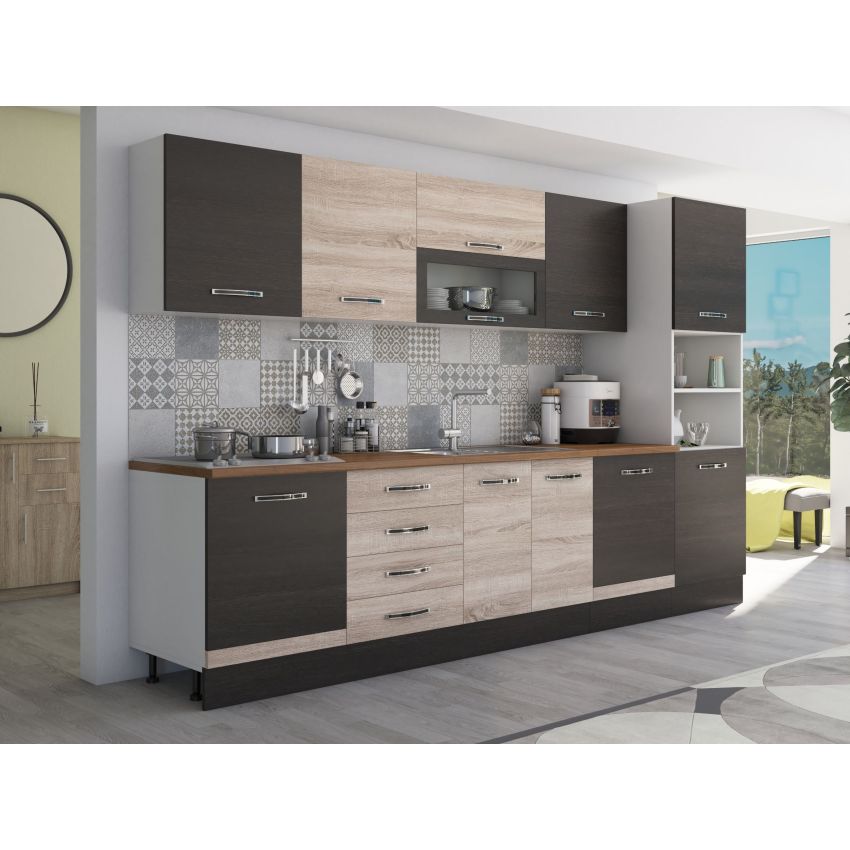 Bucatarie Alfa 320, sonoma/wenge, blat termic nuc, corp pentru cuptor incorporabil