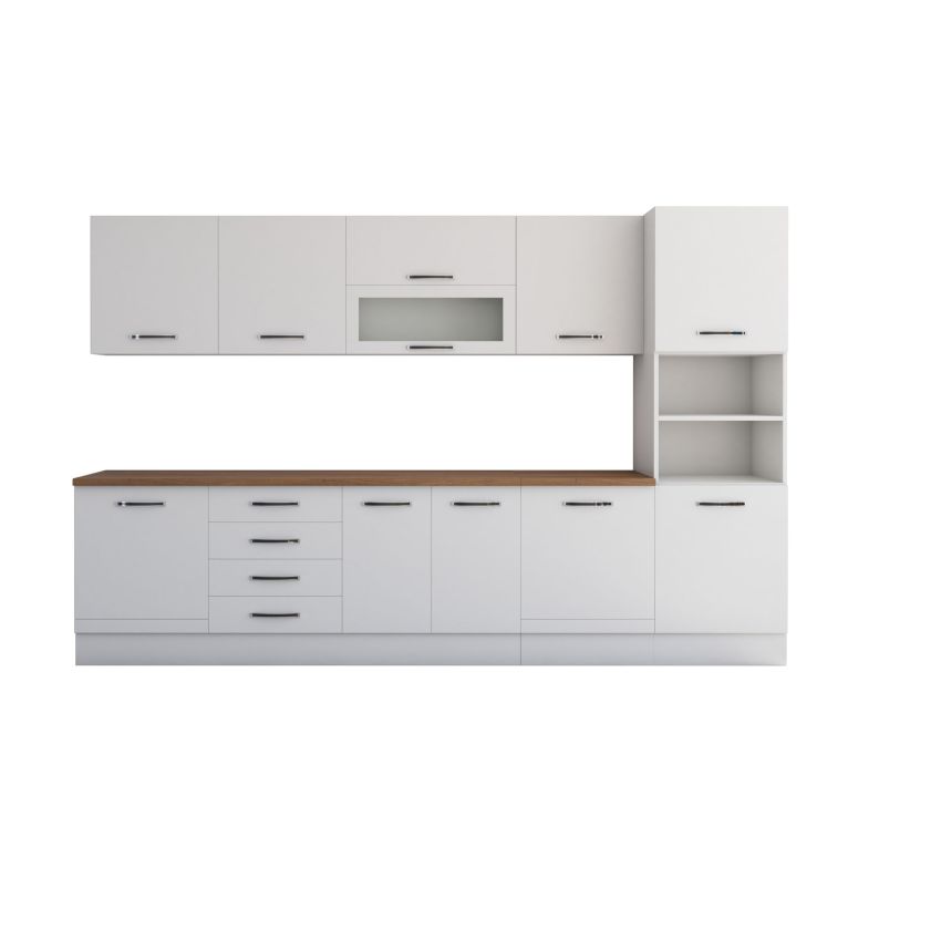 Bucatarie Alfa 320, alb, blat termic nuc, corp pentru cuptor incorporabil
