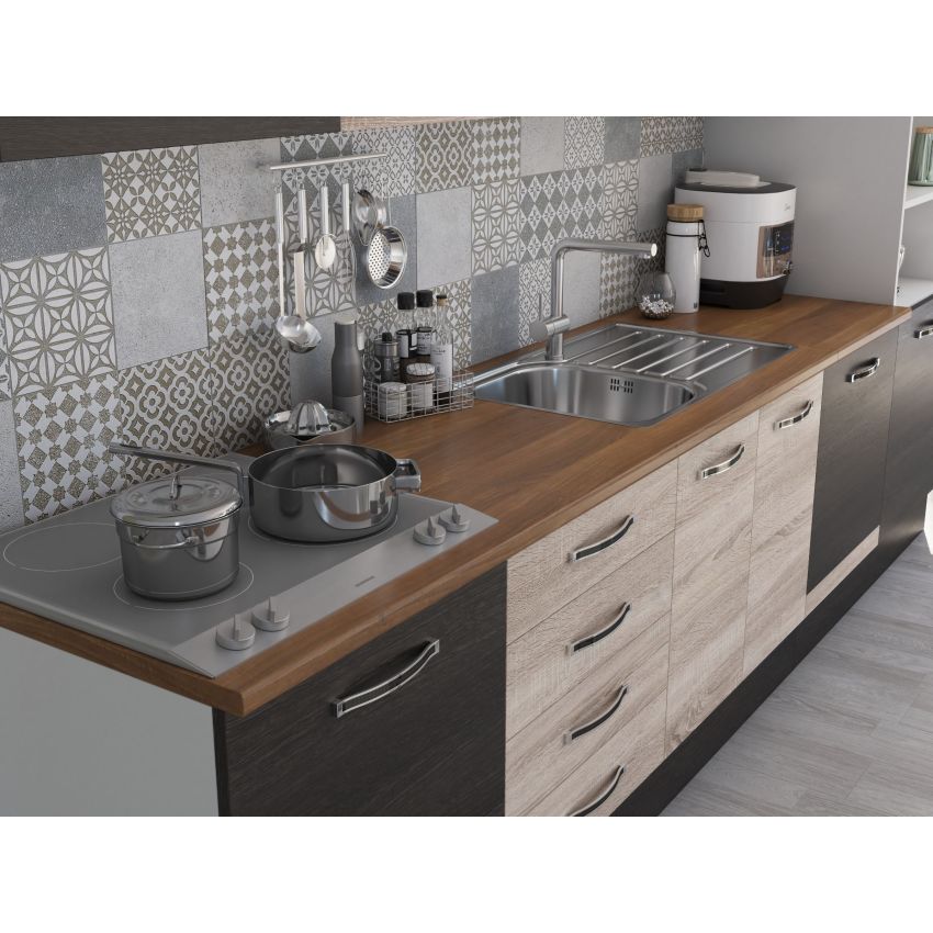 Bucatarie Alfa 320, sonoma/wenge, blat termic nuc, corp pentru cuptor incorporabil