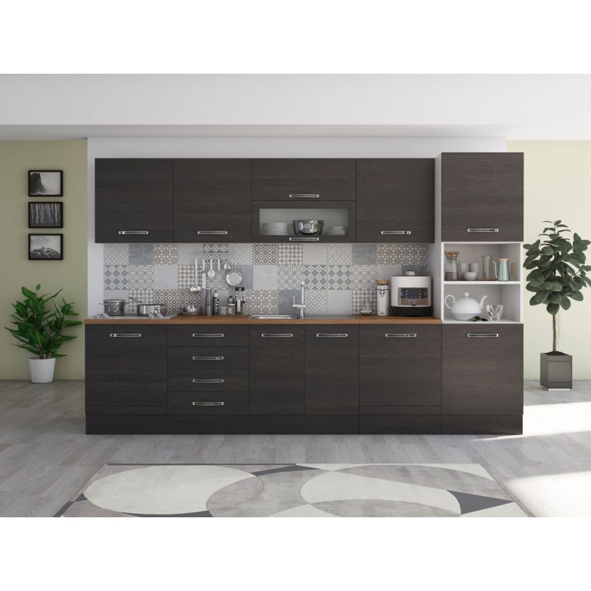Bucatarie Alfa 320, wenge/sonoma, blat termic nuc, corp pentru cuptor incorporabil