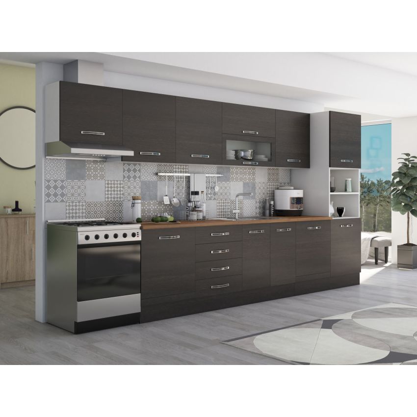 Bucatarie Alfa 380, wenge, blat termic nuc, corp hota, soldat