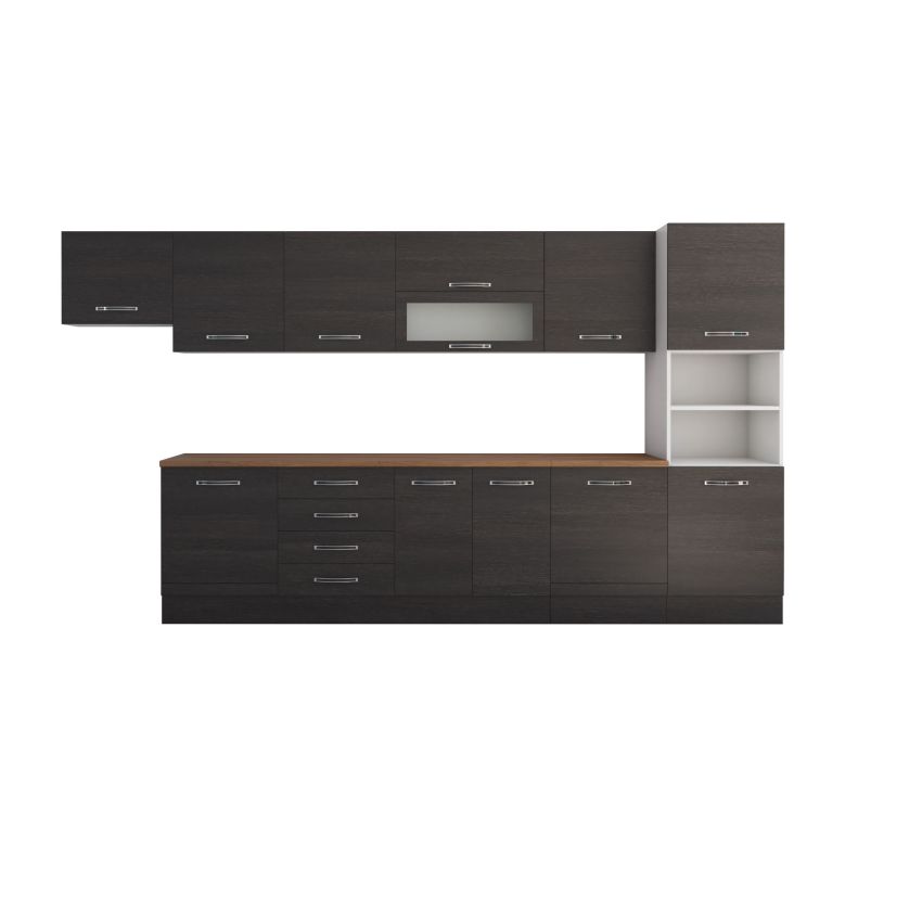 Bucatarie Alfa 380, wenge, blat termic nuc, corp hota, soldat