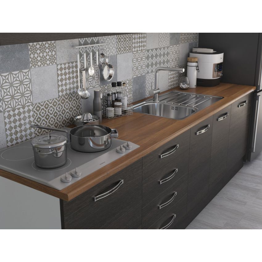 Bucatarie Alfa 260, Cu vitrina, Wenge, Blat termic nuc