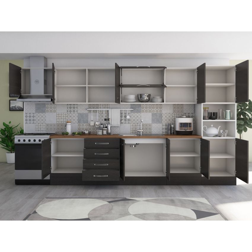 Bucatarie Alfa 380, wenge, blat termic nuc, corp hota, soldat