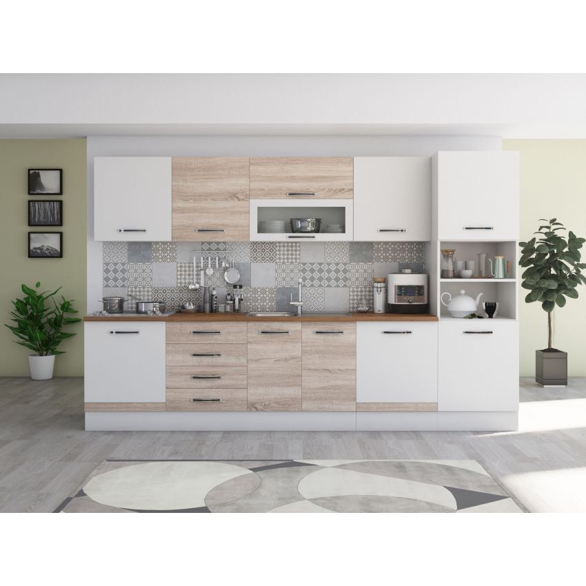 Bucatarie Alfa 320, wenge/sonoma, blat termic nuc, corp pentru cuptor incorporabil
