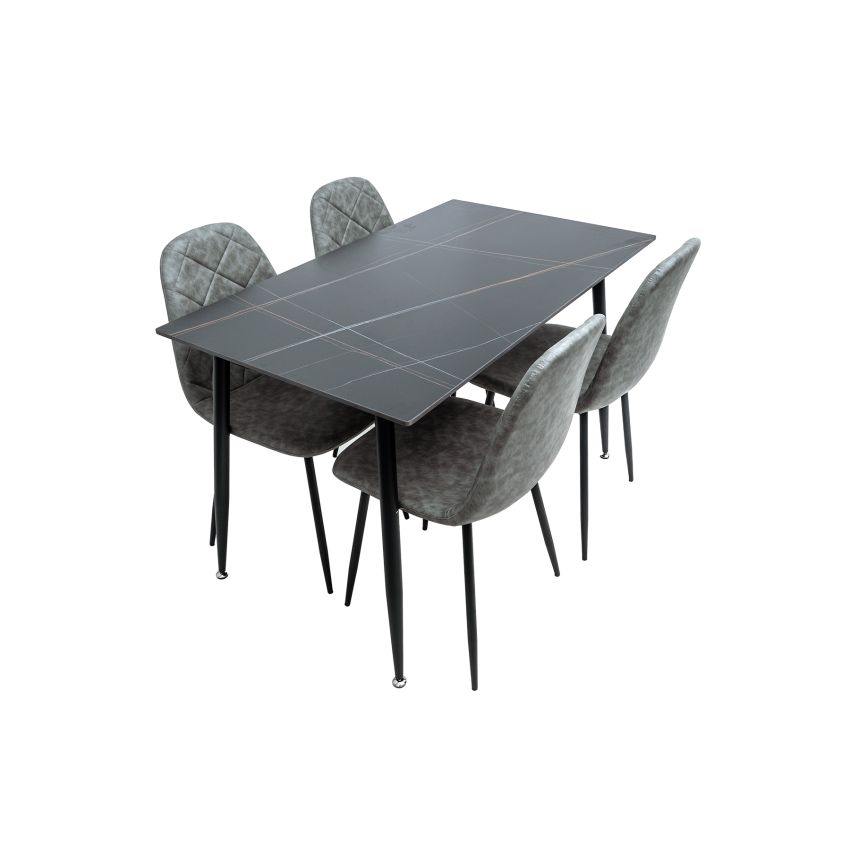 Set masa MBS-40 negru, cu 4 scaune tapitate gri deschis