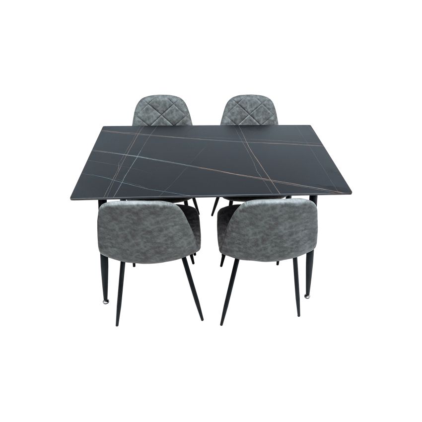 Set masa MBS-40 negru, cu 4 scaune tapitate gri deschis
