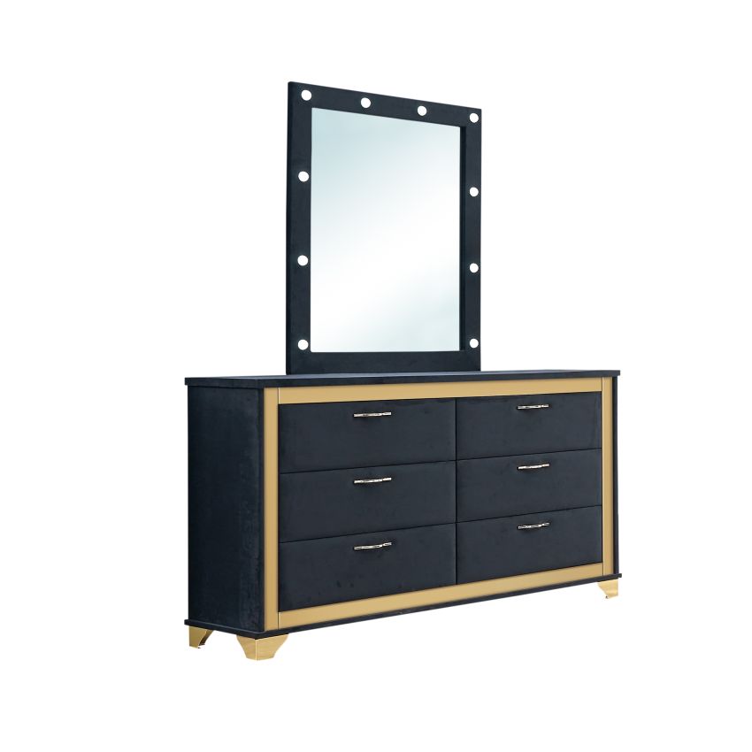 Set pat 1927, 160x200 cm, negru, 2 noptiere, 2 comode, oglinda