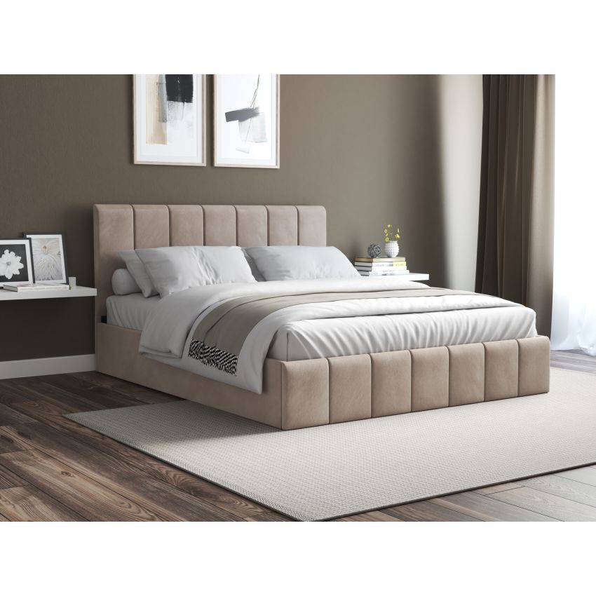 Pat Cozy cu saltea, 140x200 cm, cappucino, suport saltea din PAL