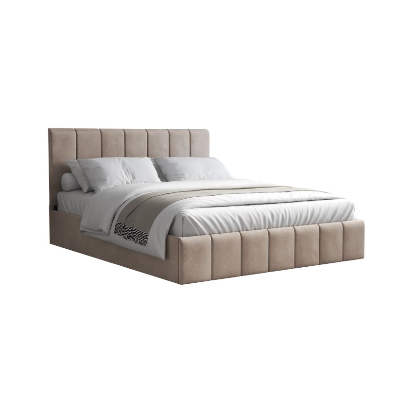 Pat Cozy cu saltea, 140x200 cm, cappucino, suport saltea din PAL