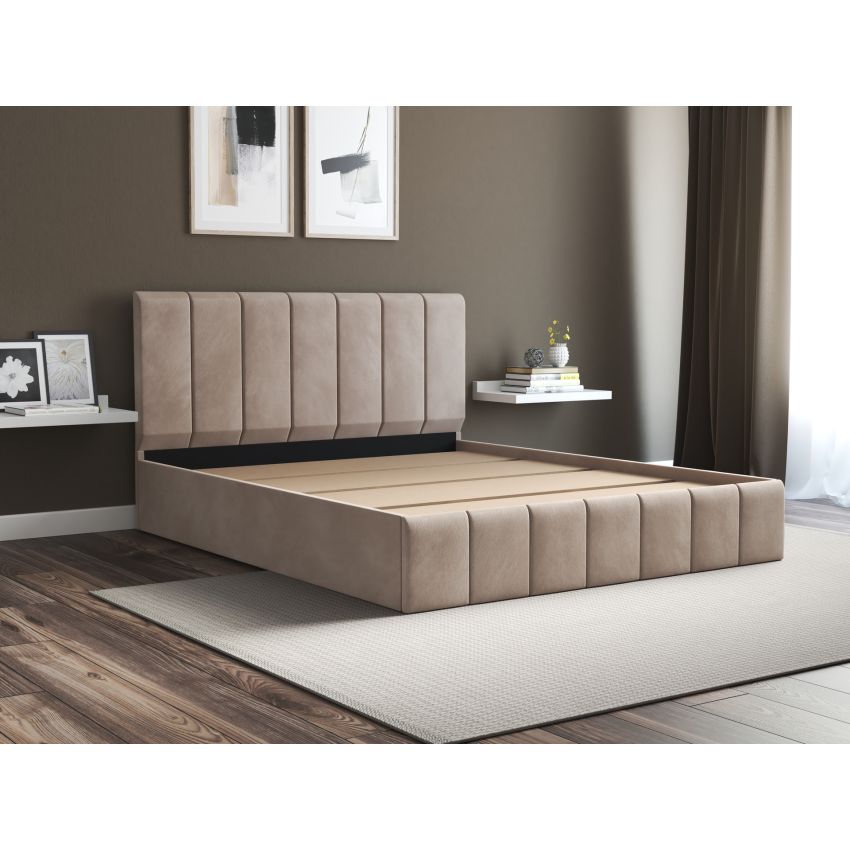 Pat Cozy cu saltea, 140x200 cm, cappucino, suport saltea din PAL