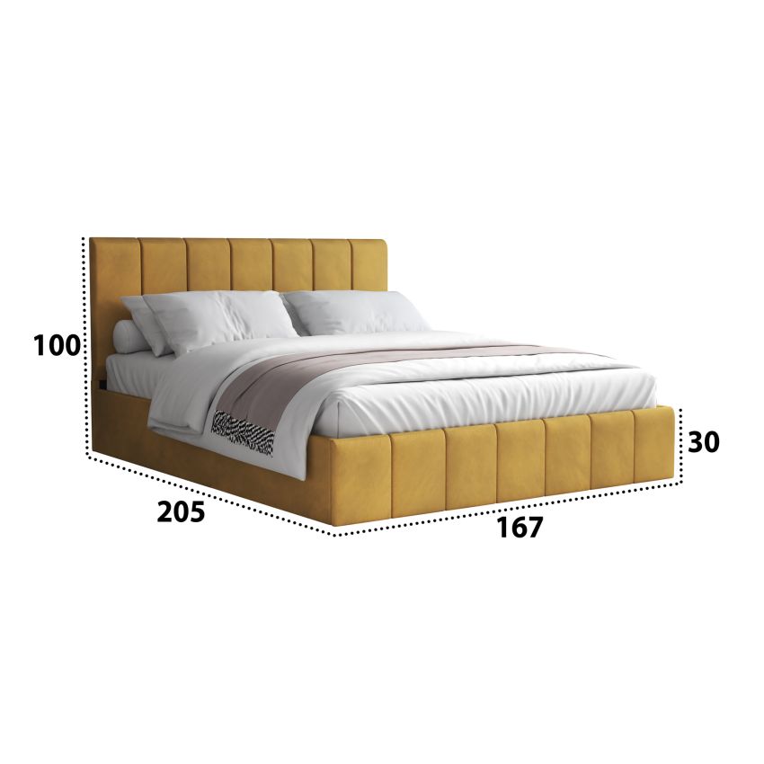 Pat Cozy cu saltea, 140x200 cm, galben, suport saltea din PAL