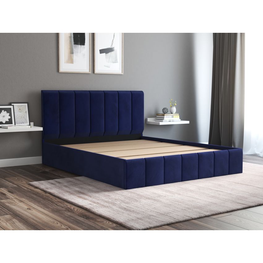 Pat Cozy cu saltea, 160x200 cm, albastru, suport saltea din PAL