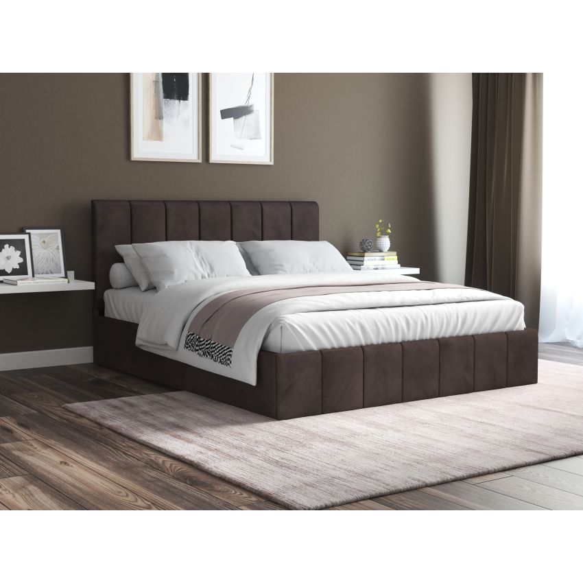 Pat Cozy cu saltea, 140x200 cm, maro, suport saltea din PAL