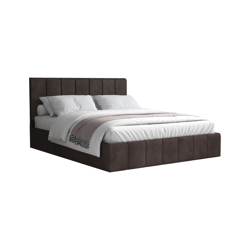 Pat Cozy cu saltea, 160x200 cm, maro, suport saltea din PAL