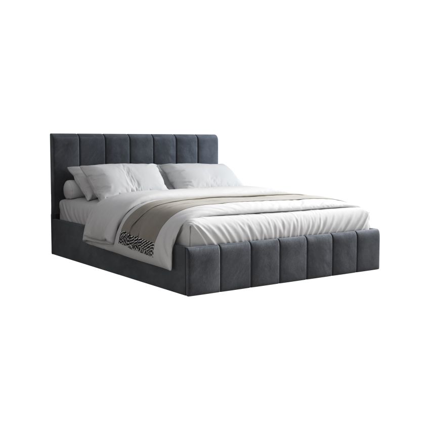 Pat Cozy cu saltea, 140x200 cm, gri inchis, suport saltea din PAL