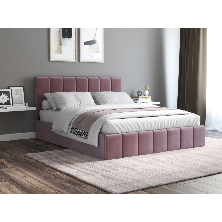 Pat Cozy cu saltea, 140x200 cm, mov, suport saltea din PAL