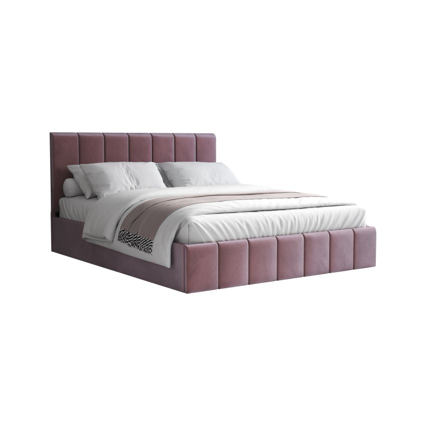 Pat Cozy cu saltea, 140x200 cm, mov, suport saltea din PAL