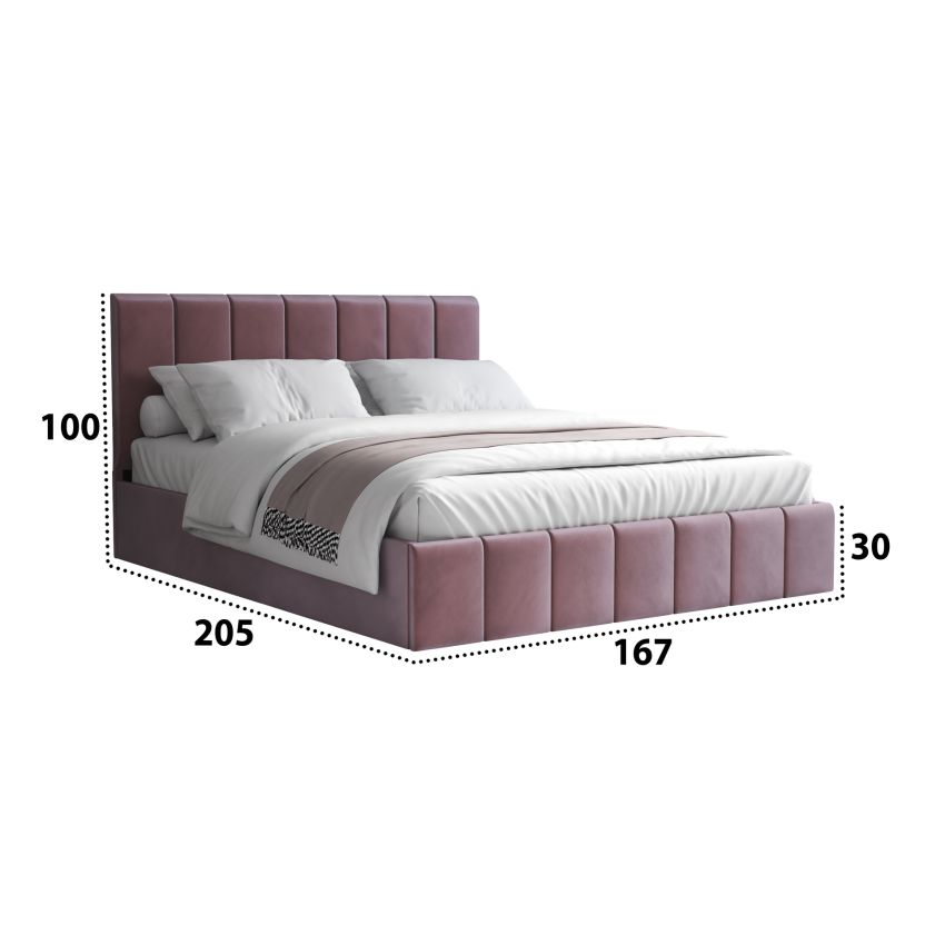 Pat Cozy cu saltea, 140x200 cm, mov, suport saltea din PAL