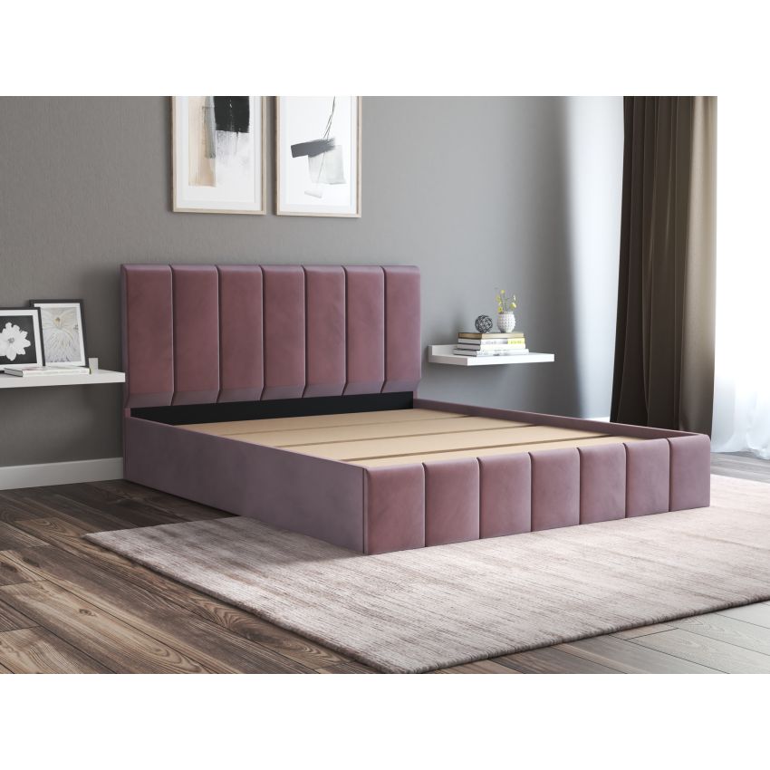 Pat Cozy cu saltea, 140x200 cm, mov, suport saltea din PAL