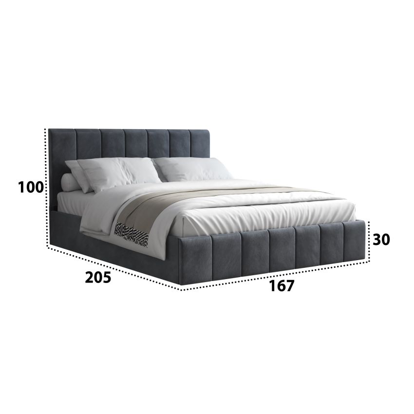 Pat Cozy cu saltea, 140x200 cm, gri inchis, suport saltea din PAL