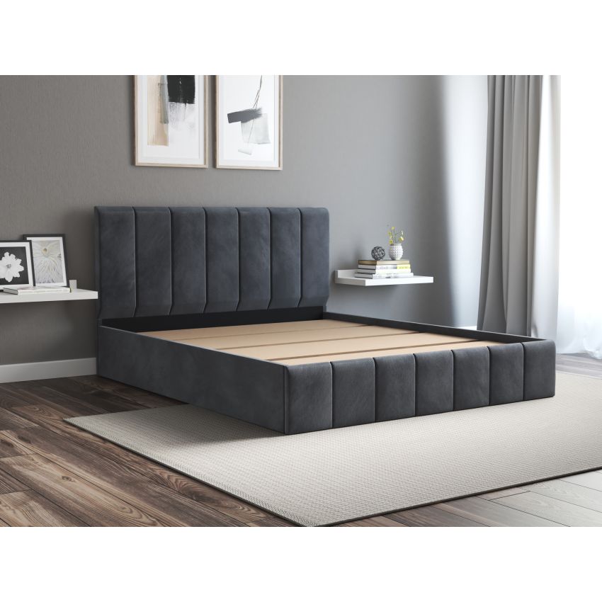 Pat Cozy cu saltea, 140x200 cm, gri inchis, suport saltea din PAL