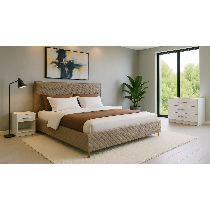Pat ML-2210, Bej, cu noptiere si comoda 3s