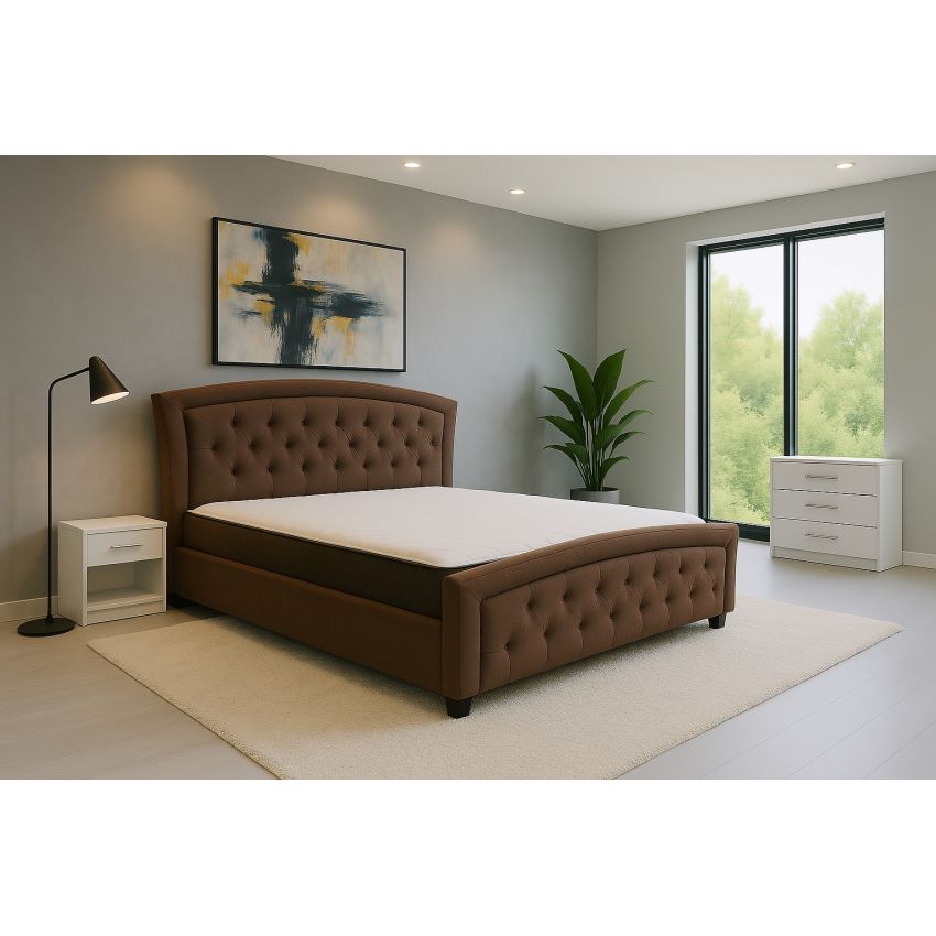 Pat 9050, 160x200, tapitat, Maro, cu 2 noptiere si comoda