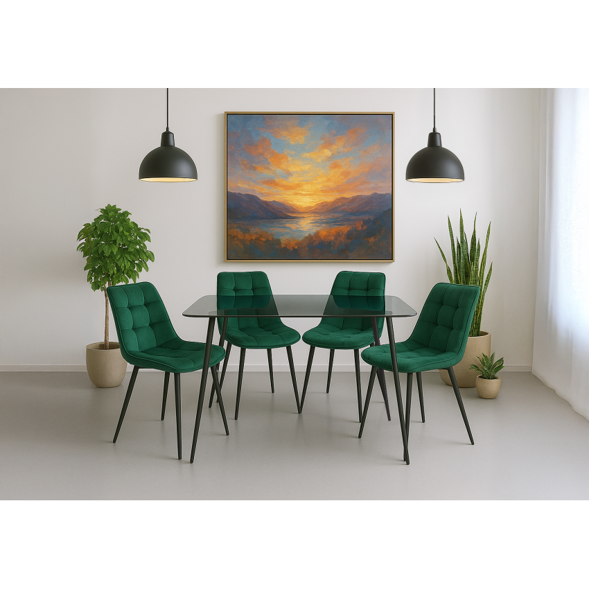 Set Masa MB-91 sticla fumurie cu 4 scaune HT2 VERDE