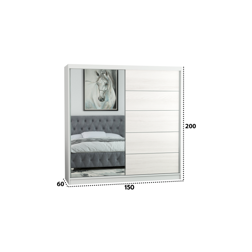 Dressing Ina, cu oglinda, 150x200x60 cm, Alb/Pin