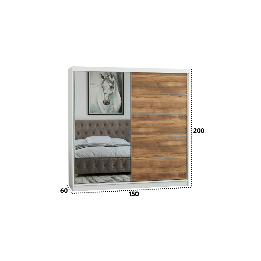 Dressing Ina, cu oglinda, 150x200x60 cm, Alb/Nuc