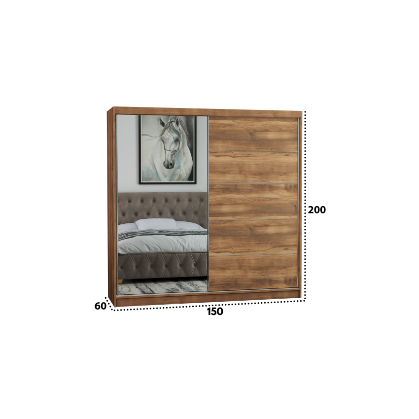Dressing Ina, cu oglinda, 150x200x60 cm, Nuc