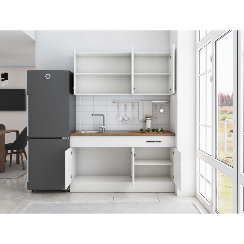 Bucatarie Sofia 140 cm, Alb, Blat termic nuc