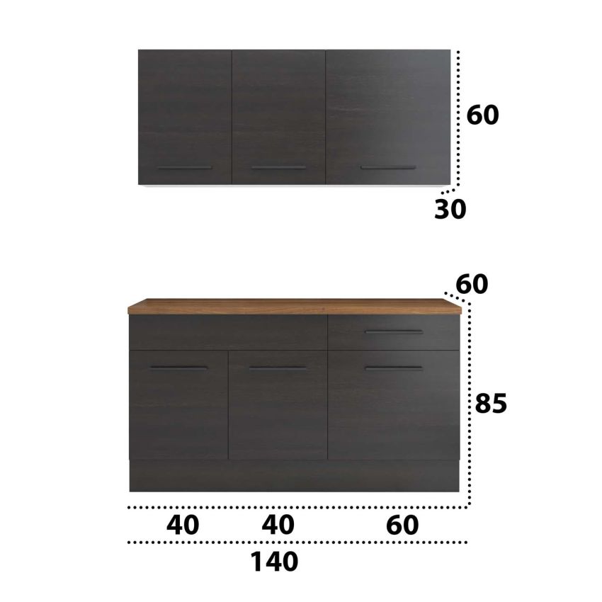 Bucatarie Sofia 140 cm, Wenge, Blat termic nuc