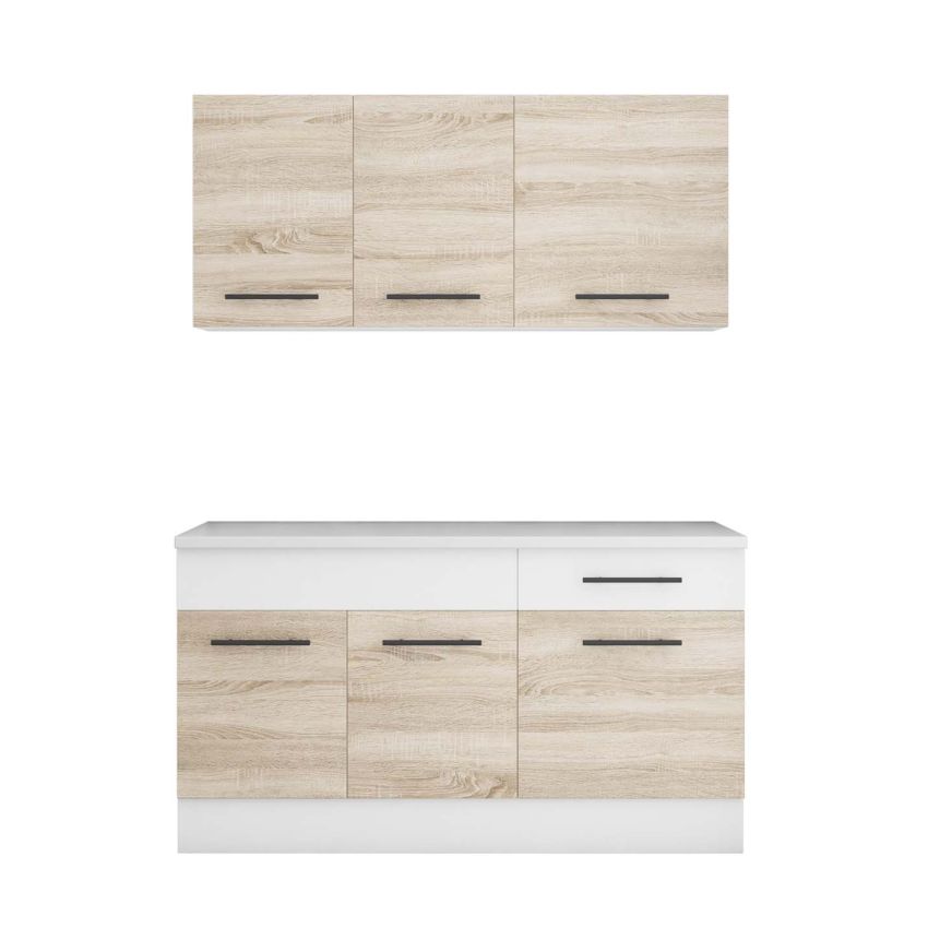 Bucatarie Sofia 140 cm, Sonoma / Alb, Blat termic alb