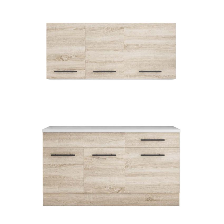 Bucatarie Sofia 140 cm, Sonoma, Blat termic alb
