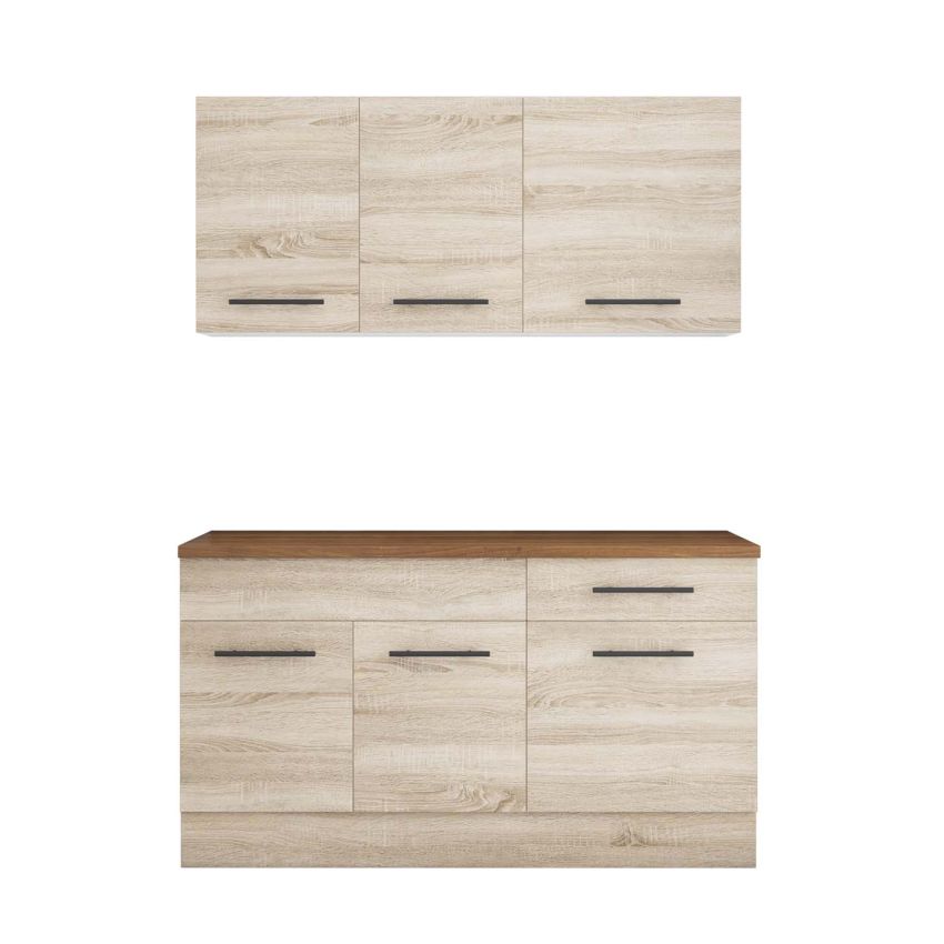 Bucatarie Sofia 140 cm, Sonoma, Blat termic nuc