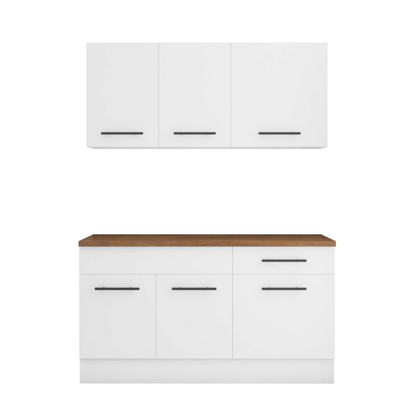 Bucatarie Sofia 140 cm, Alb, Blat termic nuc