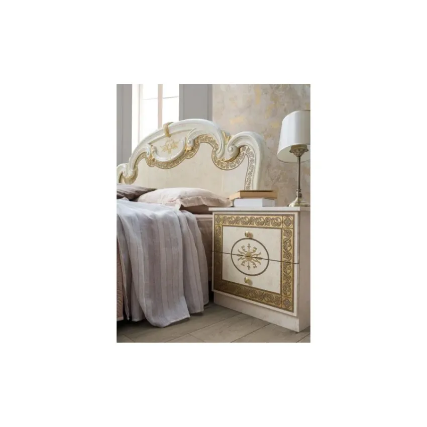 Dormitor Paloma, bej, pat 160x200 cm, dulap cu 6 usi, comoda, 2 noptiere