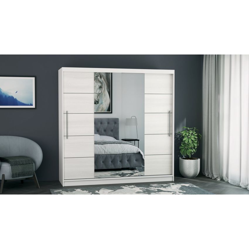 Dressing Sara, cu oglinda, 200x200x60 cm, Alb/Pin