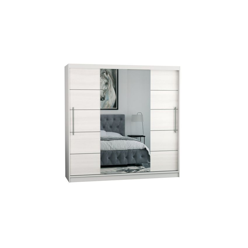 Dressing Sara, cu oglinda, 200x200x60 cm, Alb/Pin