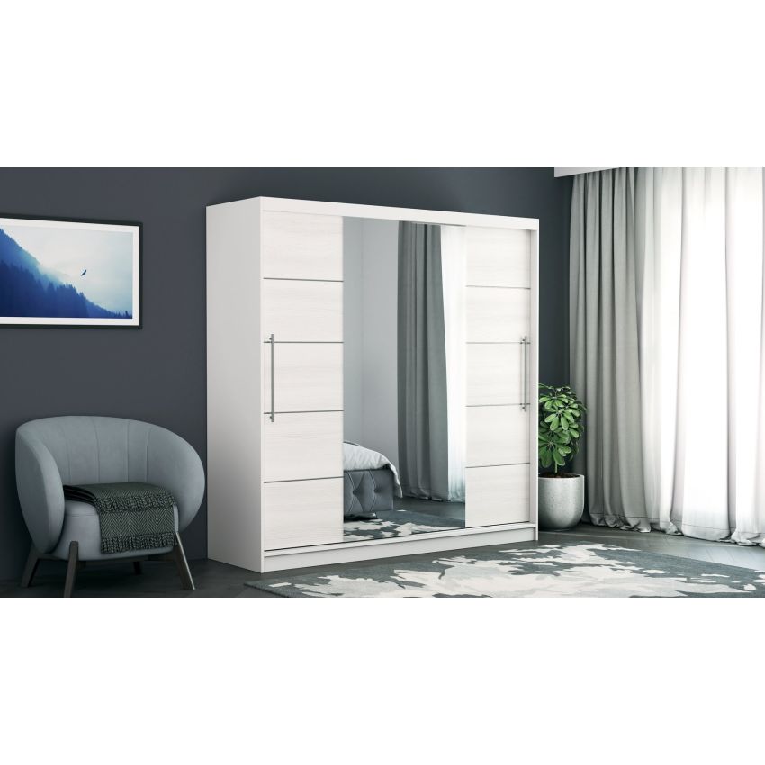 Dressing Sara, cu oglinda, 200x200x60 cm, Alb/Pin
