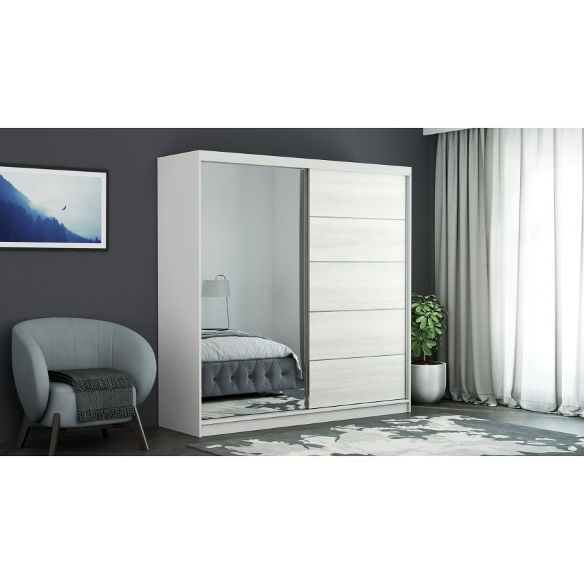 Dressing Ina, cu oglinda, 150x200x60 cm, Alb/Pin