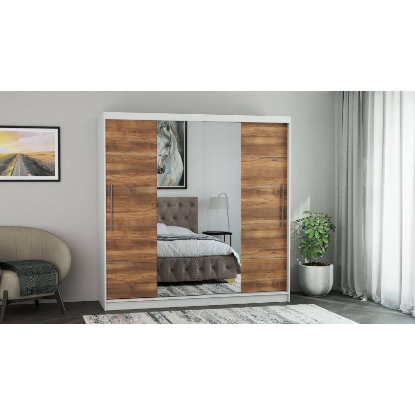 Dressing Sara, cu oglinda, 200x200x60 cm, Alb/Nuc
