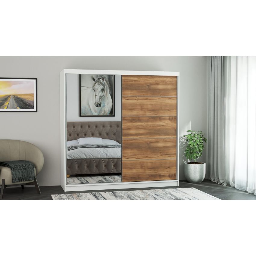 Dressing Ina, cu oglinda, 150x200x60 cm, Alb/Nuc