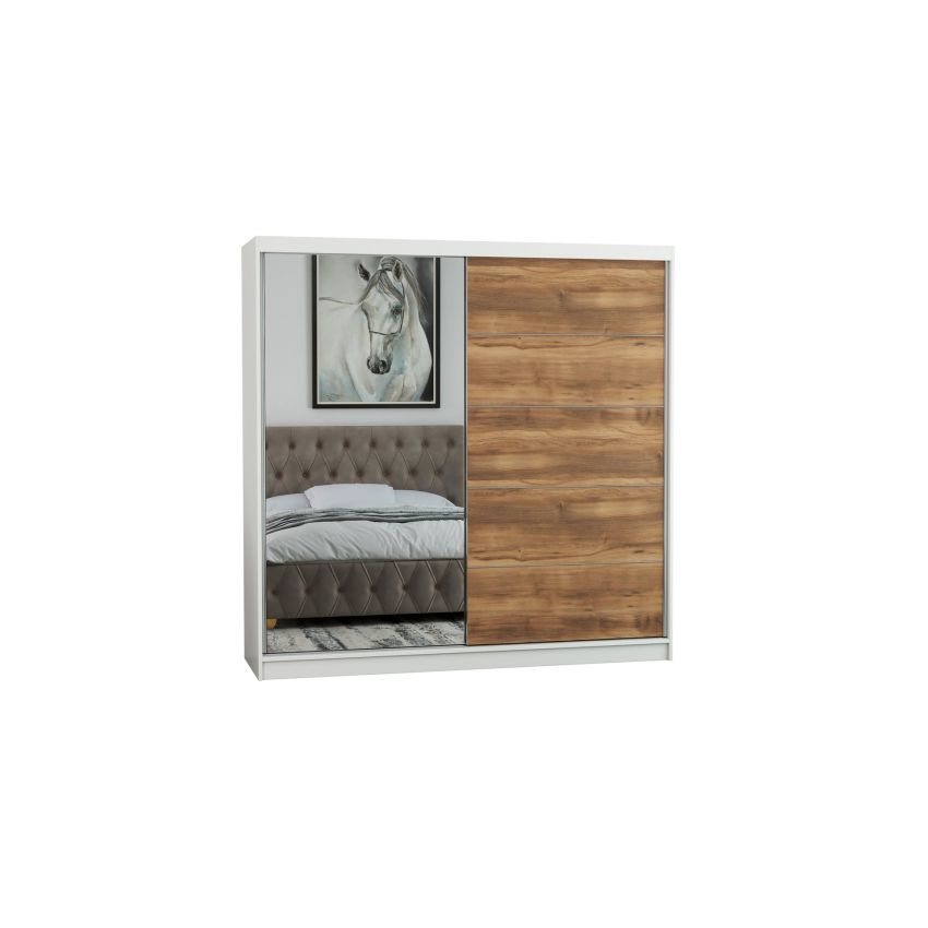 Dressing Ina, cu oglinda, 150x200x60 cm, Alb/Nuc