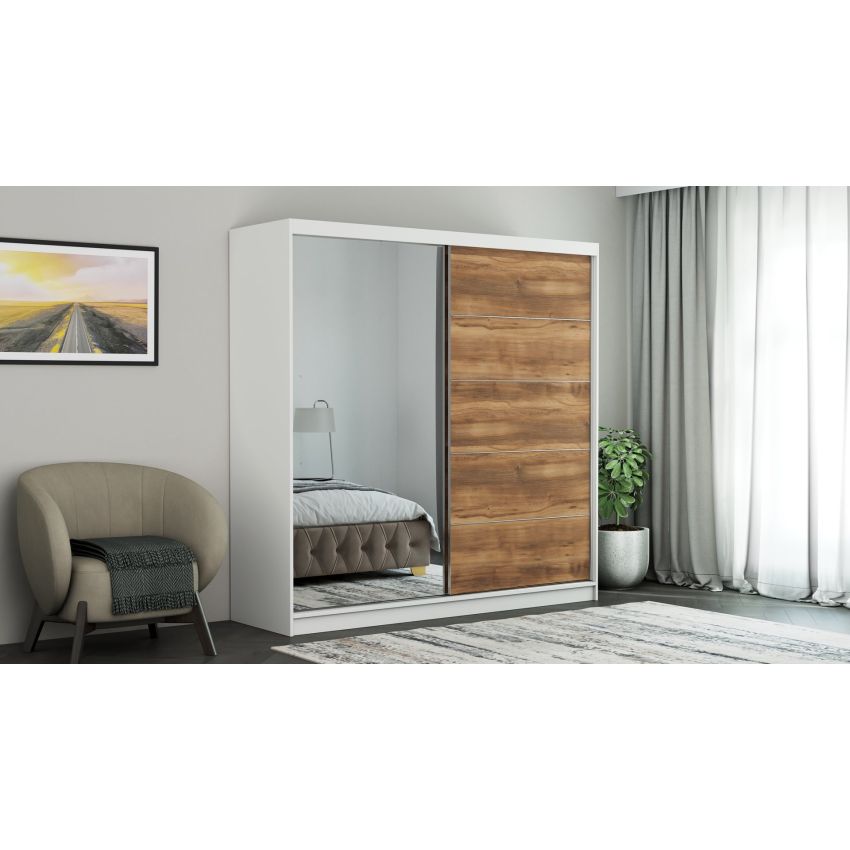 Dressing Ina, cu oglinda, 150x200x60 cm, Alb/Nuc